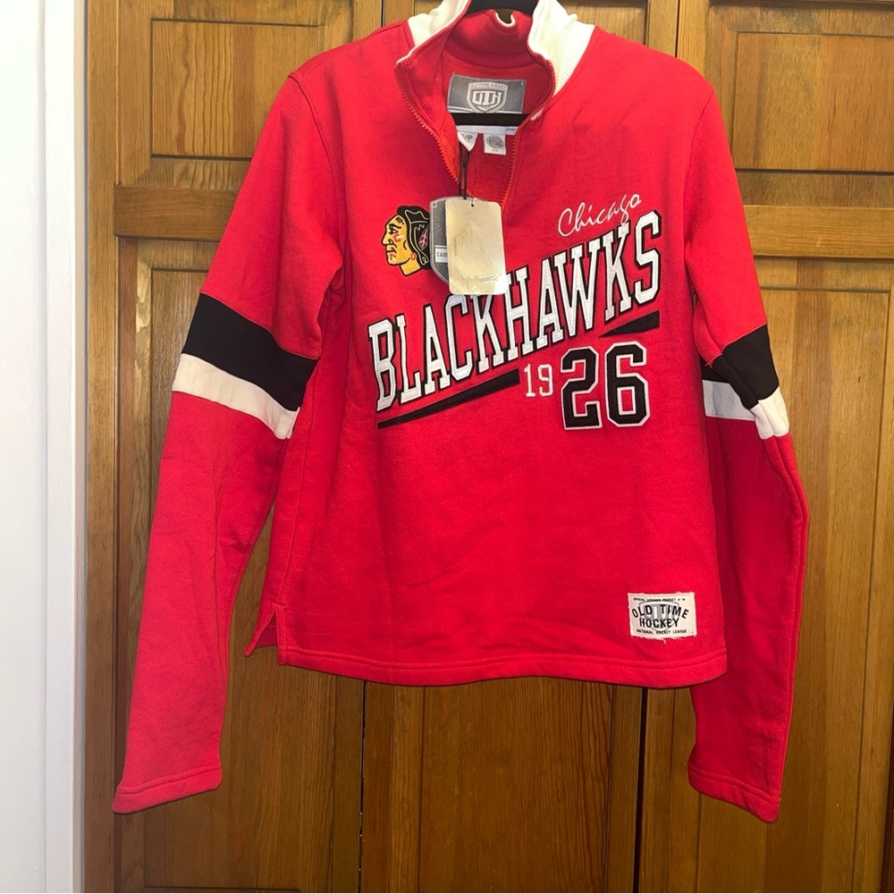 Chicago Blackhawks Old Time Hockey Men’s Red Quarter Zip Sweater Small S